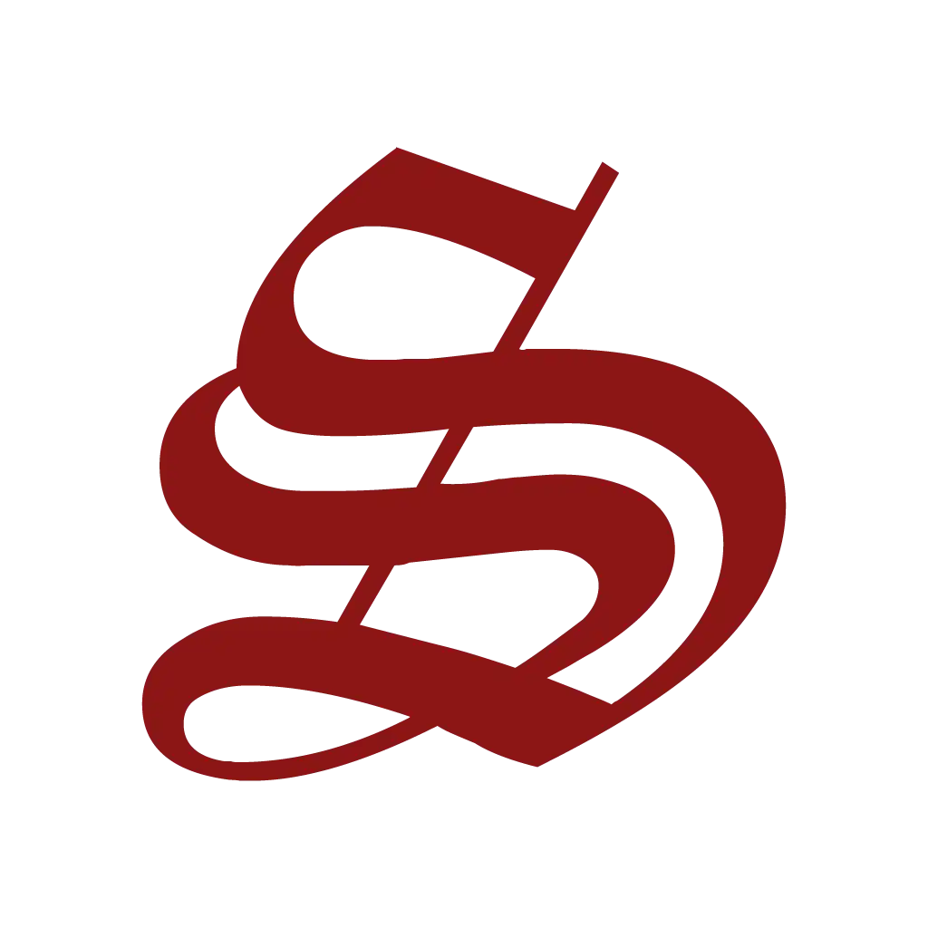 Stanford Daily logo, a dark red S in calligraphic font