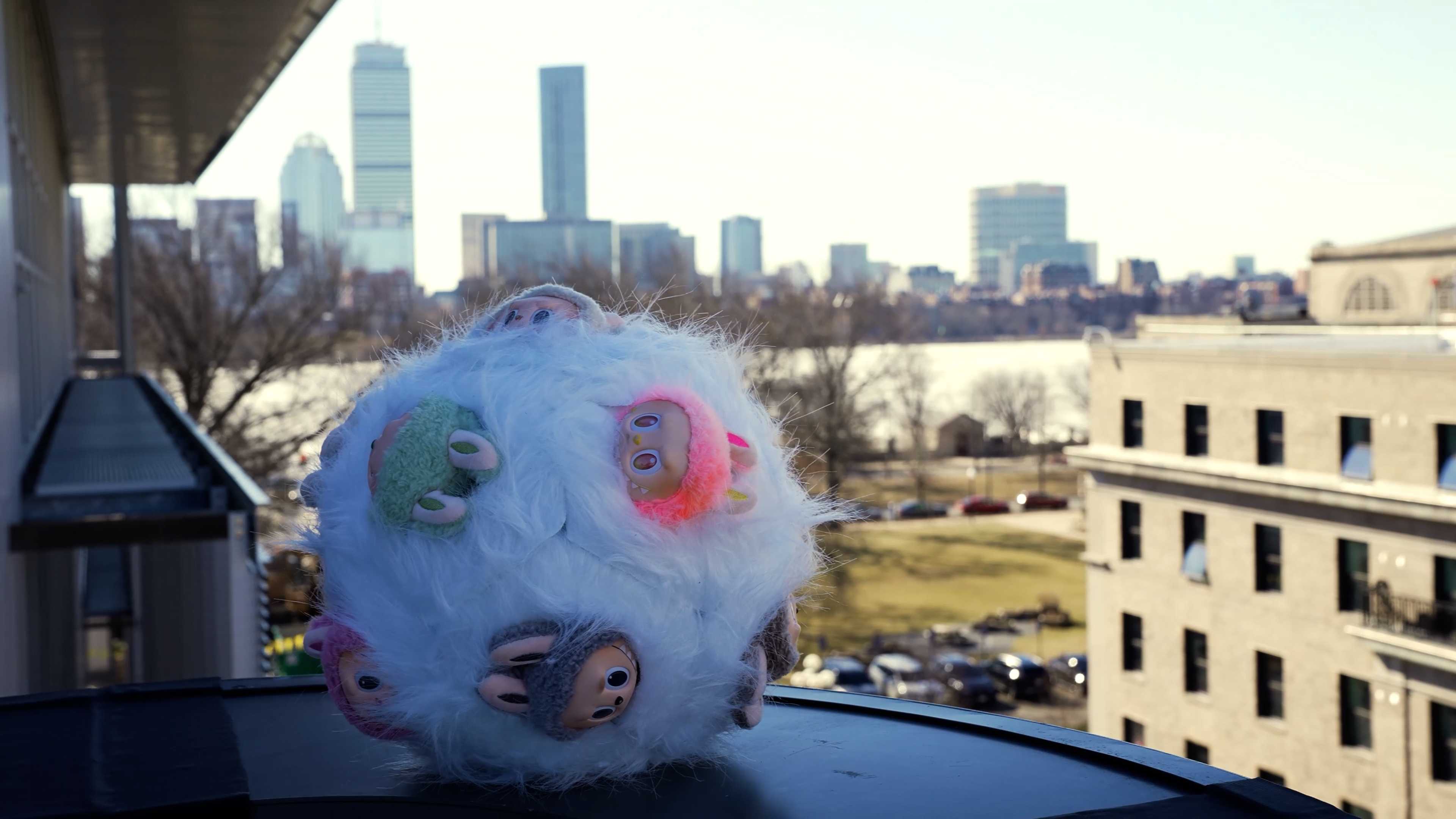 A furry, spherical Labubu robot.